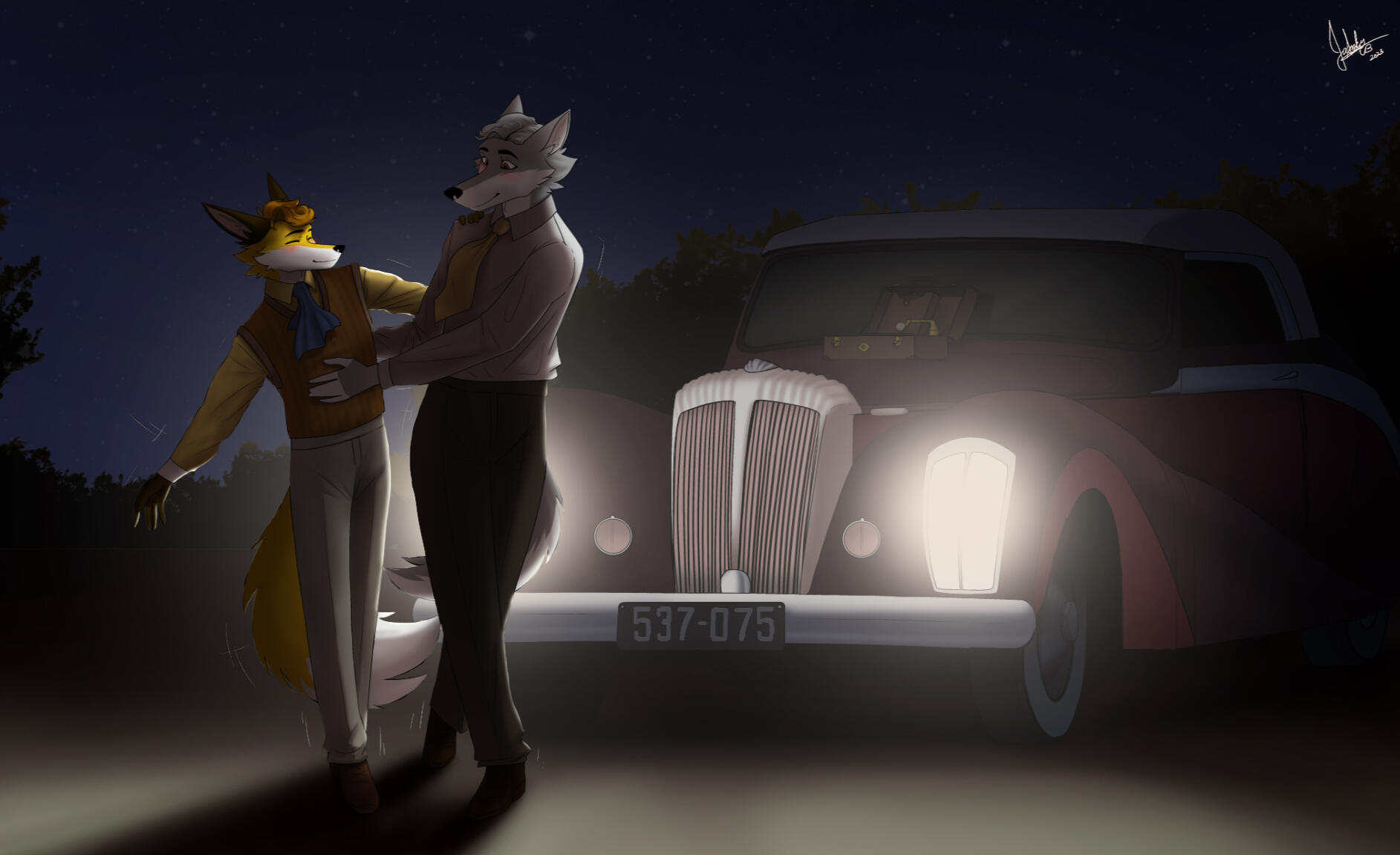 Golddie and Ivan swing dancing at night