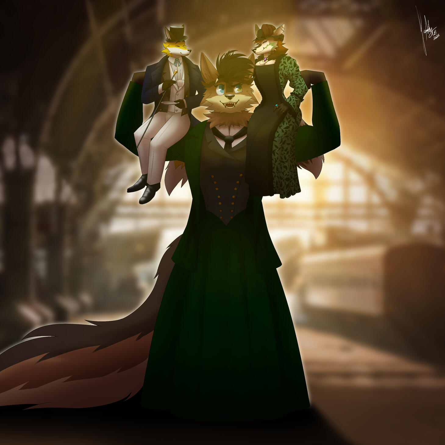 Fletcher holding up Golddie and Alrysia